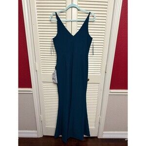 Dress the Population Iris Slit Crepe Gown Peacock Blue SIZE Large